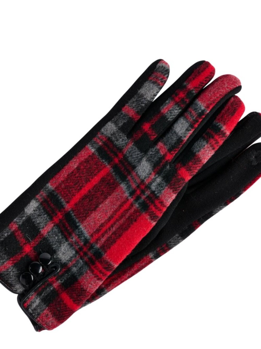 Gloves Plaid, Button Detail Black and Red Touch Screen